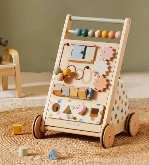 Versatile Natural Wooden Baby Walker